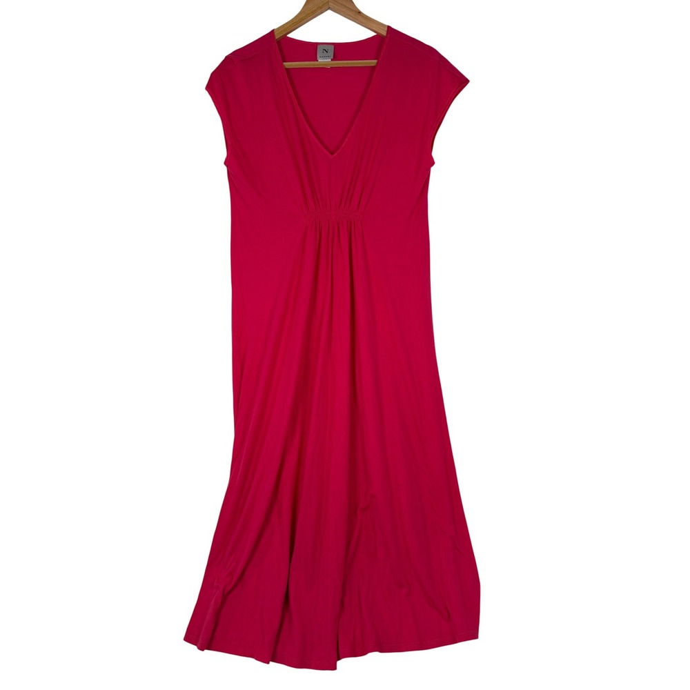 Natori Midi Dress Womens Medium Pink‎ Empire Waist V-Neck Jersey Knit Sleeveless
